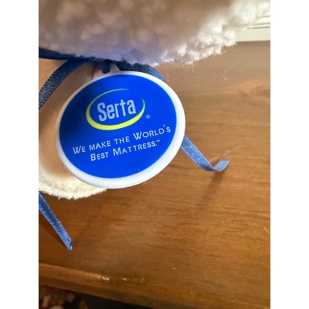 Serta Counting Sheep 7 Plush Advertising Character White Blue Medallion 8 inch